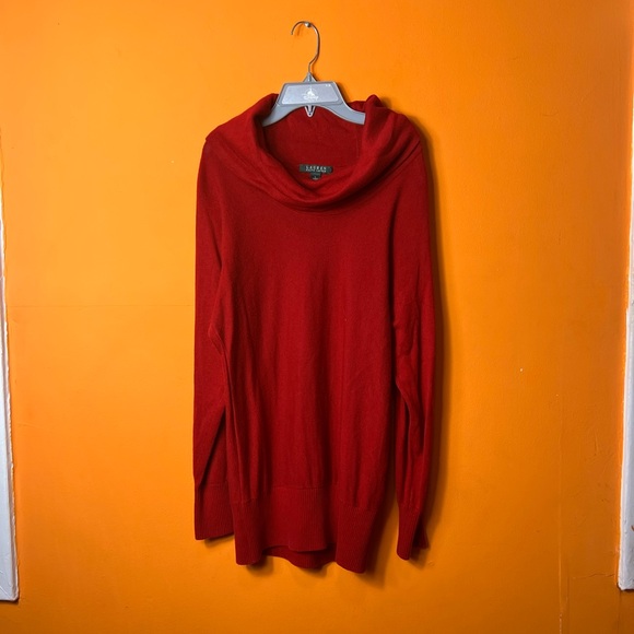 Ralph Lauren Cowl Sweater Womens Large Wool Blend Turtleneck Red Knit Oversized - Picture 1 of 8